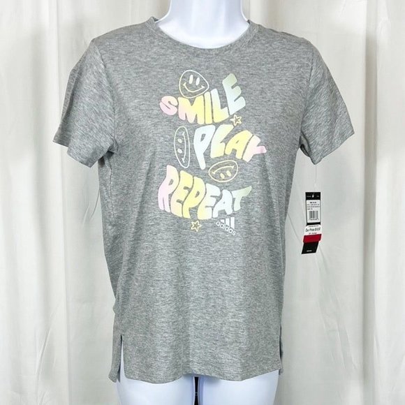 Adidas NWT Sz XL Med. Heather Grey Girls' Short Sleeve Vent T-Shirt - Picture 2 of 7